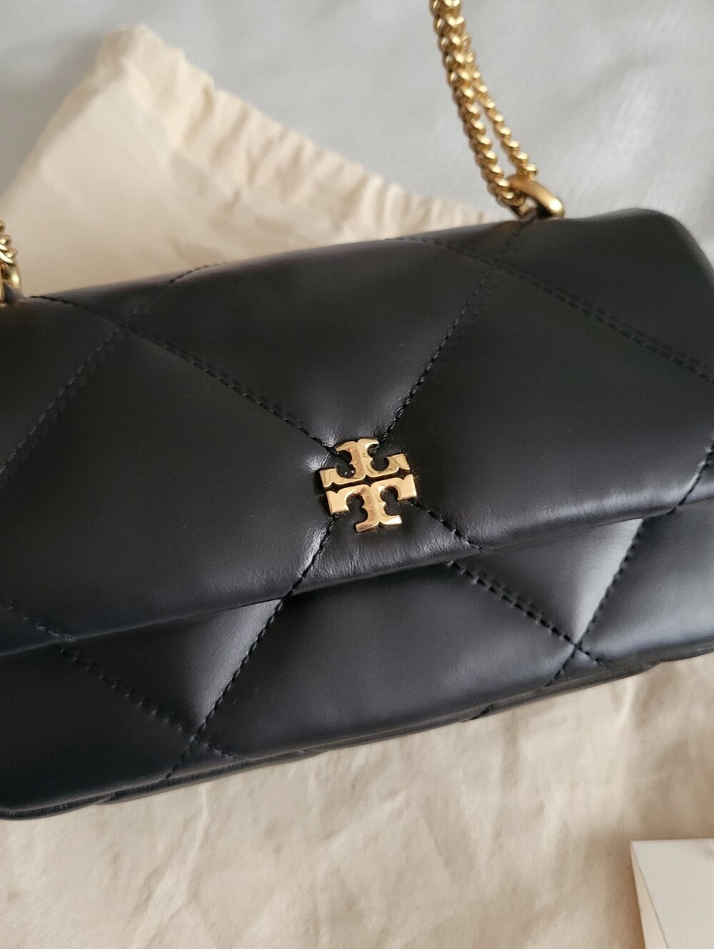 Tory Burch Black Quilted Leather Shoulder Bag with Gold Hardware Mini Kira New